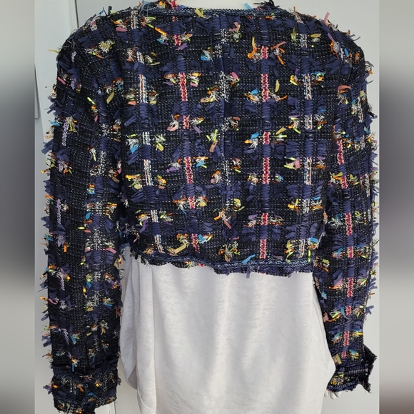 Gawqo Womans Sz. L Fringe Detail Cropped Jacket Lined Street Wear High Fashion - Picture 2 of 14